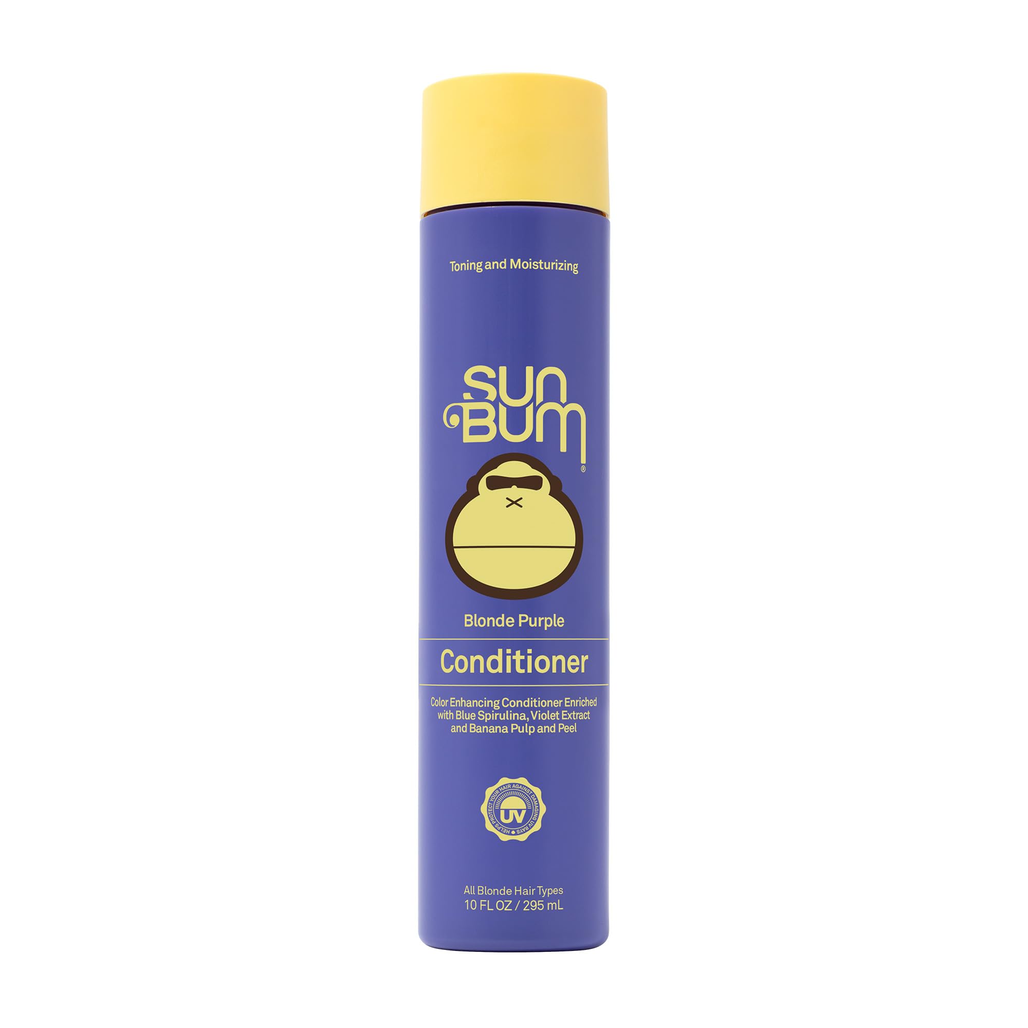 Sun Bum Blonde Purple Conditioner bottle pour for deep moisture and color brightening