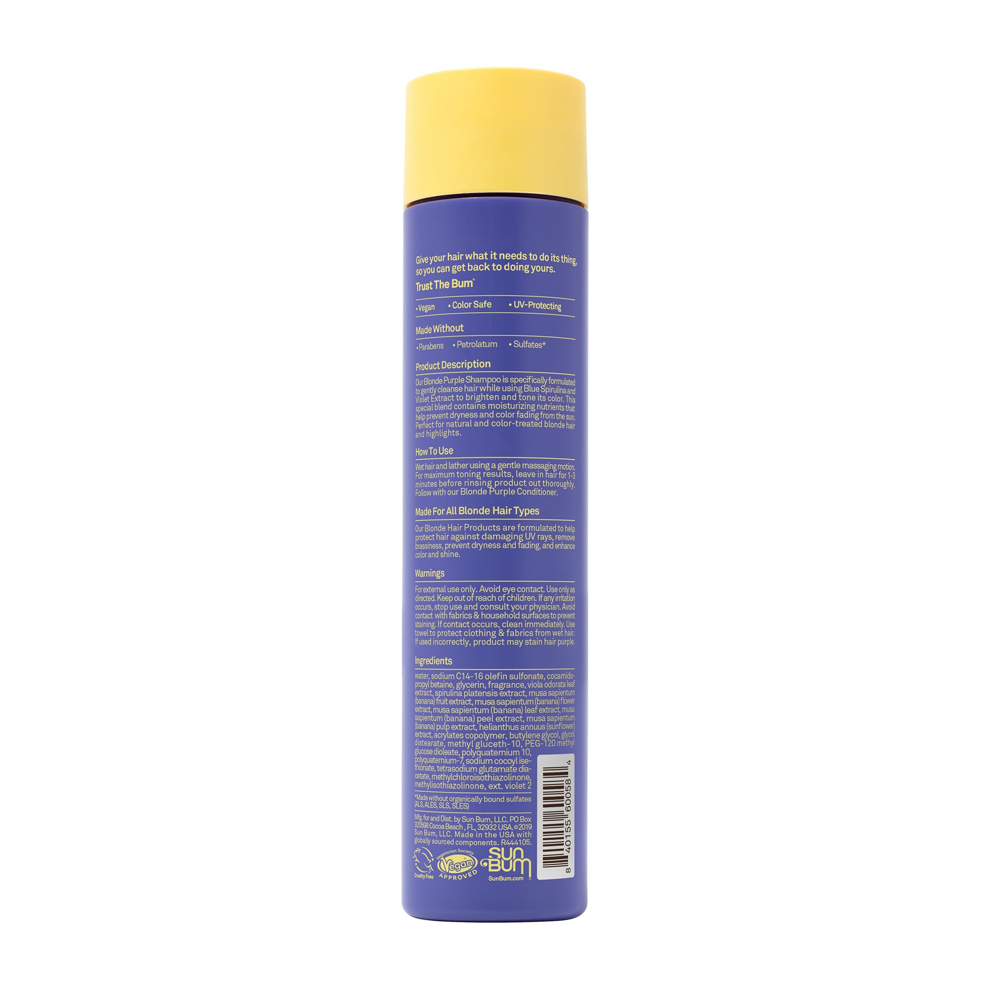 Sun Bum Blonde Purple Shampoo with color safe formula supports natural blondes
