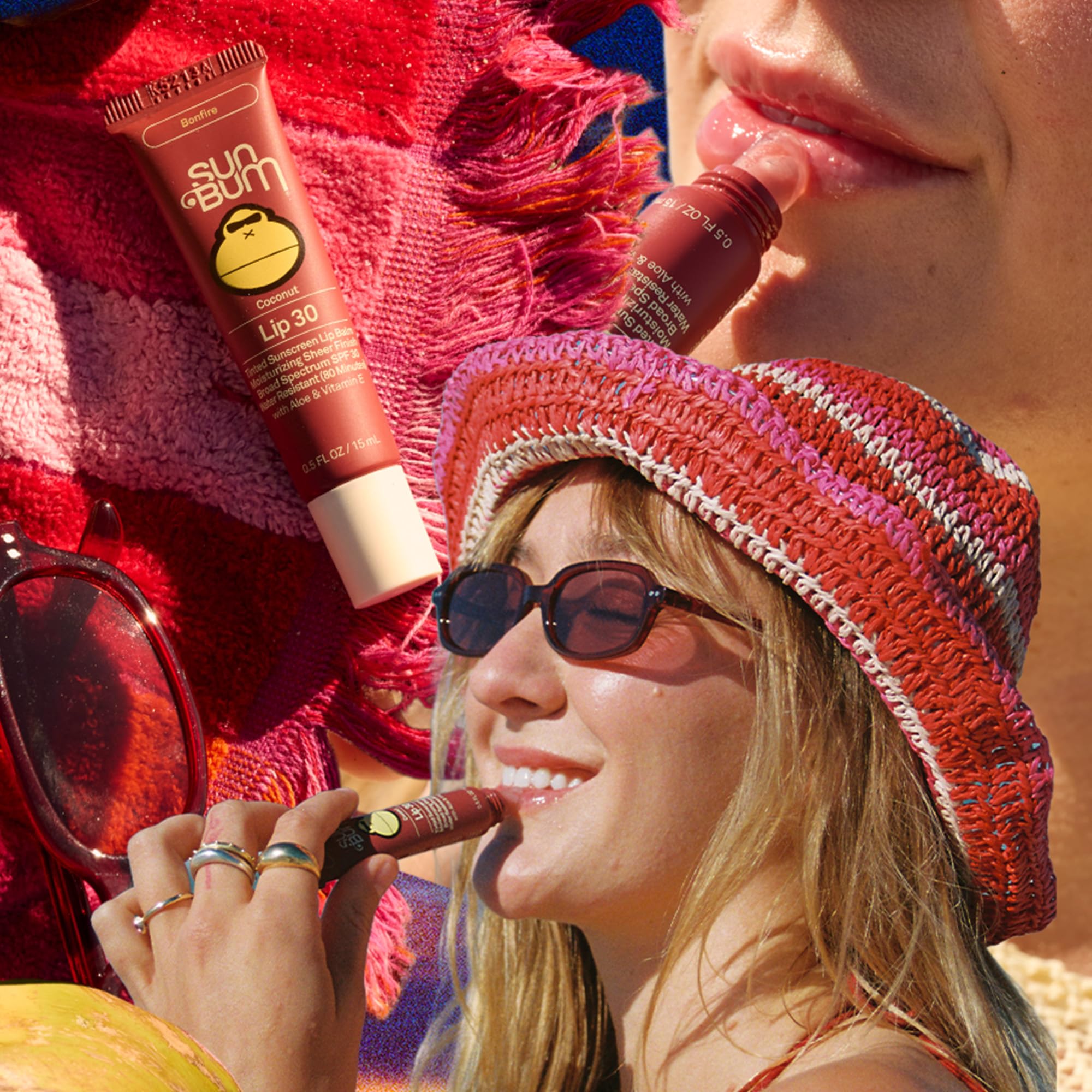 Sun Bum coconut flavor scent enhances tropical lip balm experience.
