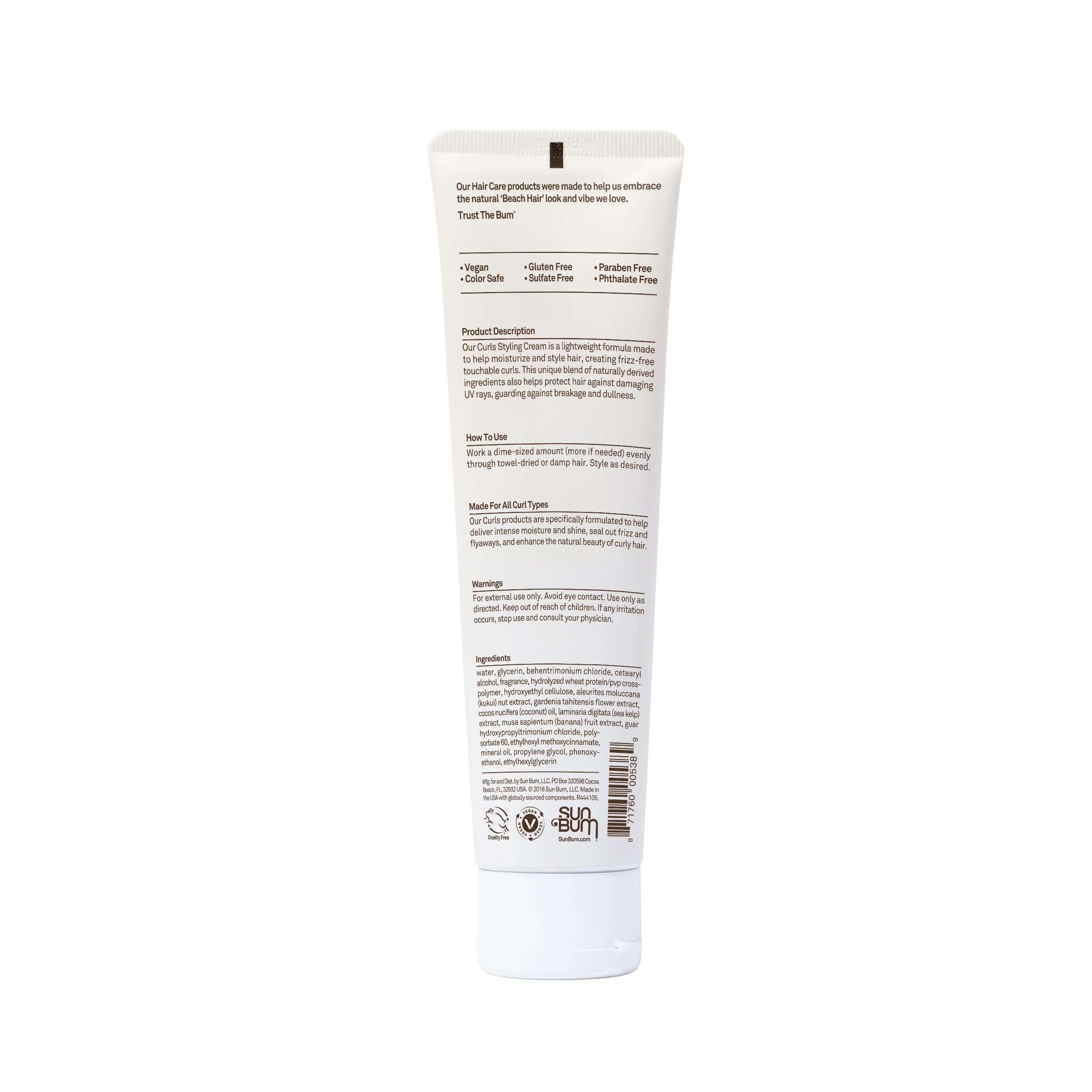 Sun Bum Curls and Waves Styling Cream 5 oz packaging on white background