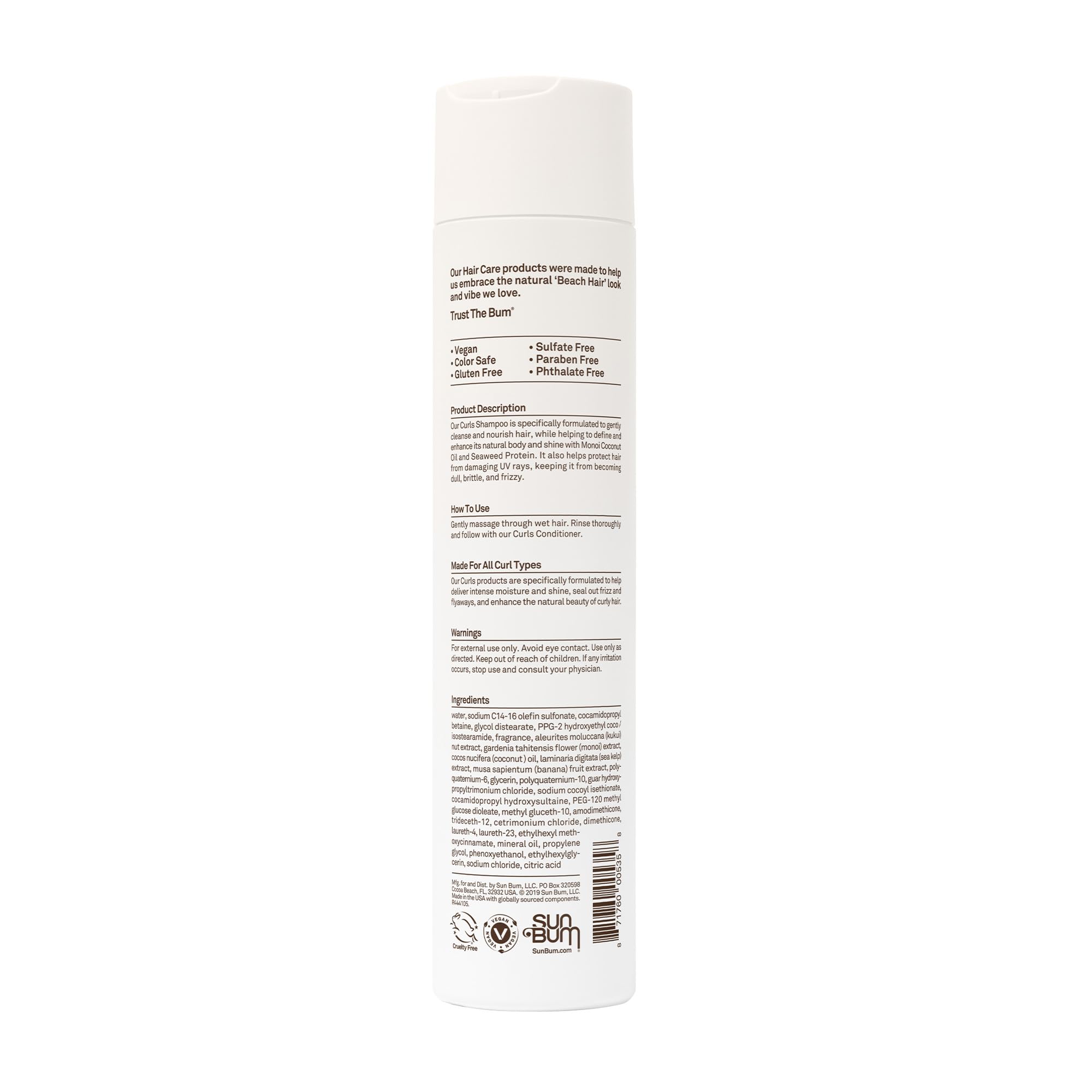 Sun Bum Curls Shampoo – Moisturizing Hair Treatment for Wavy & Curly Hair | UV Protection, Vegan & Cruelty-Free – 10 oz