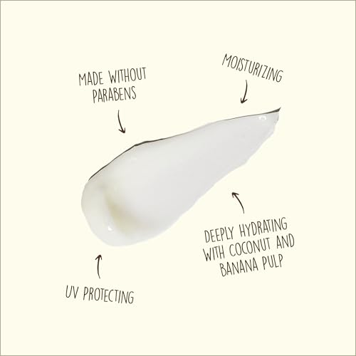Sun Bum hair care ingredients closeup highlights coconut oil and banana for silky results.