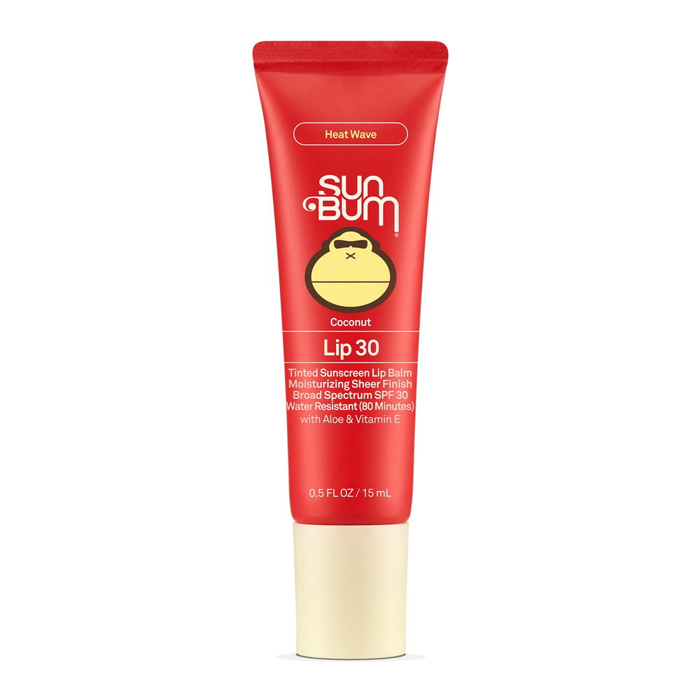 Sun Bum Heat Wave tinted lip balm coconut closeup showing lip color and texture