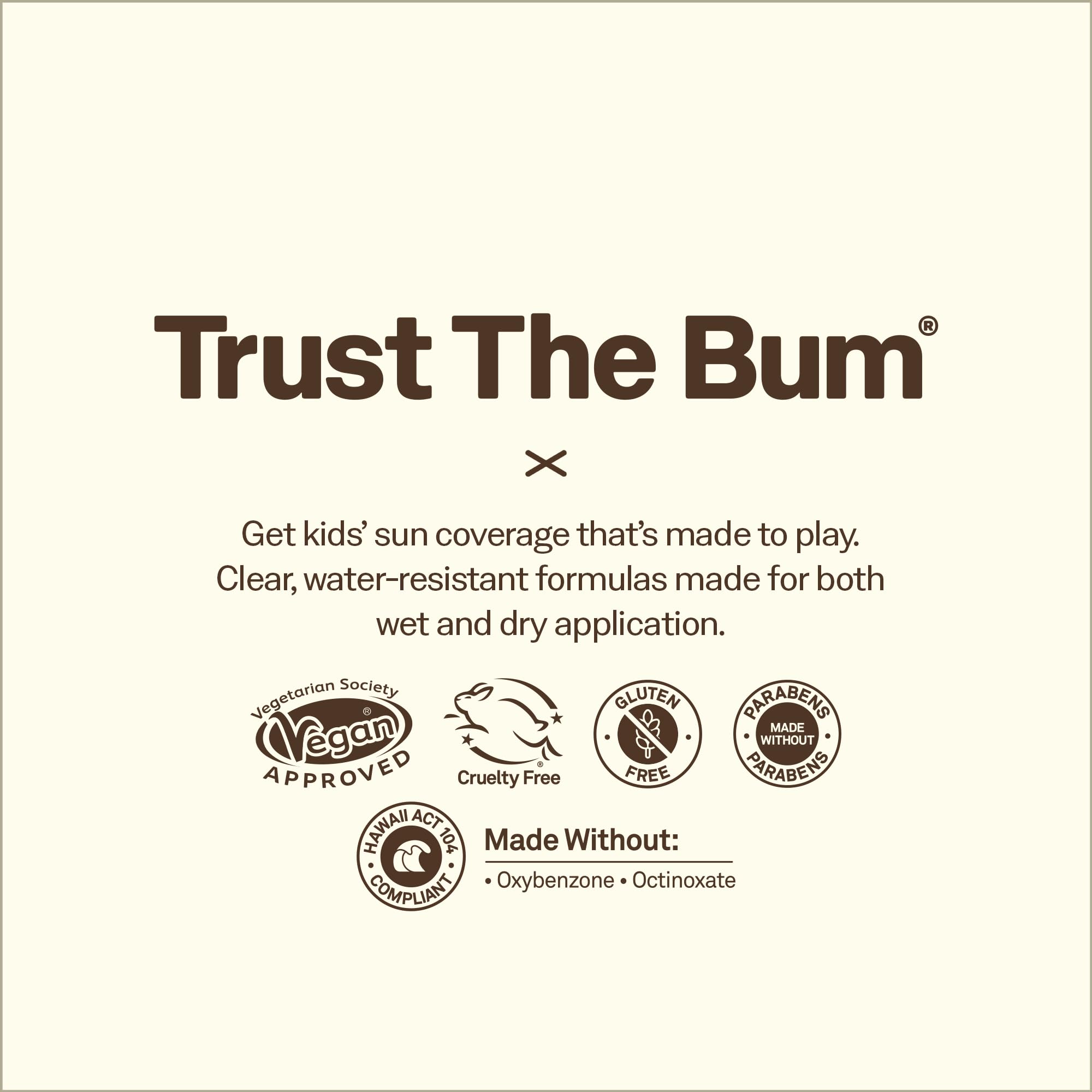 Sun Bum Kids SPF 50 Clear Spray label highlights Hawaii Act 104 compliance.