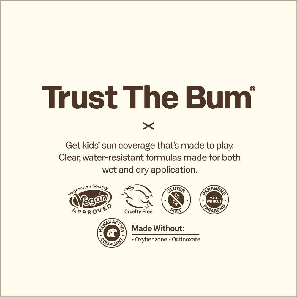 Sun Bum Kids SPF 50 Clear Spray label highlights Hawaii Act 104 compliance.