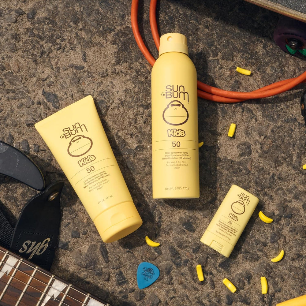 Sun Bum Kids SPF 50 Clear Spray demonstrates water resistance during swimming.