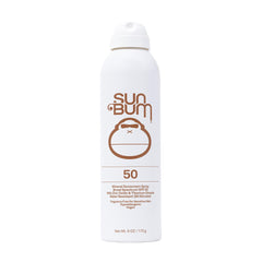 Sun Bum Mineral SPF 50 spray bottle close-up for easy, mess-free application.