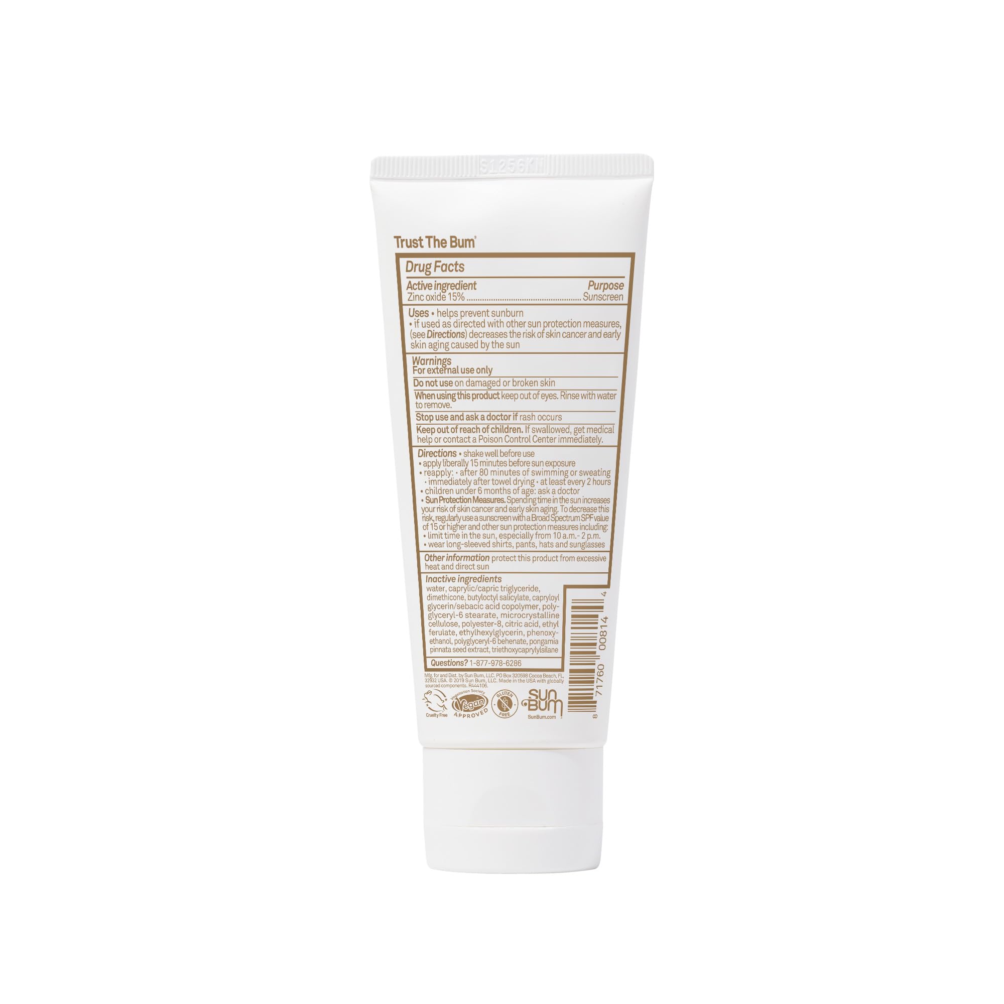 Sun Bum no Octinoxate or Oxybenzone label on bottle.