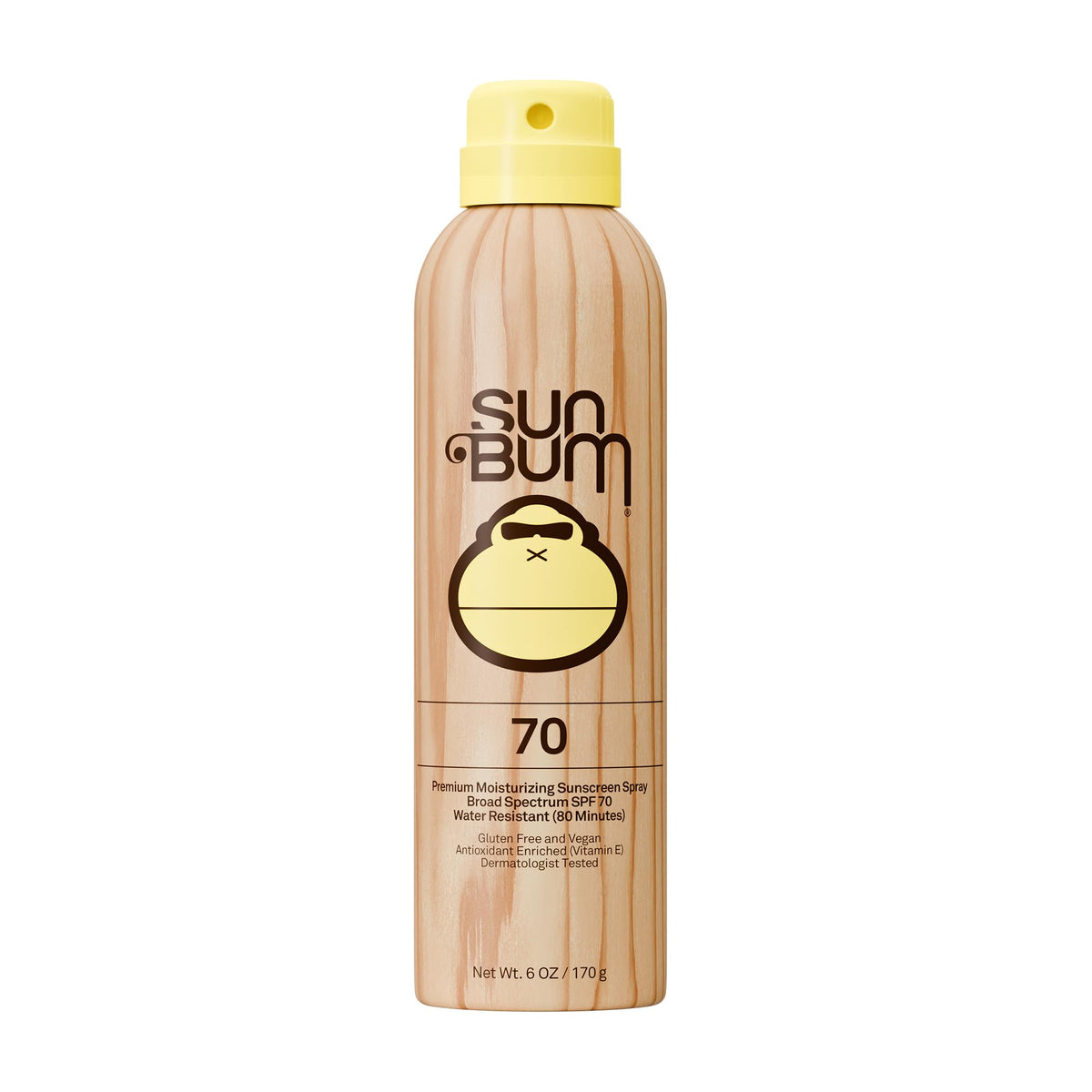 Sun Bum Original SPF 70 spray bottle shown for easy coverage.