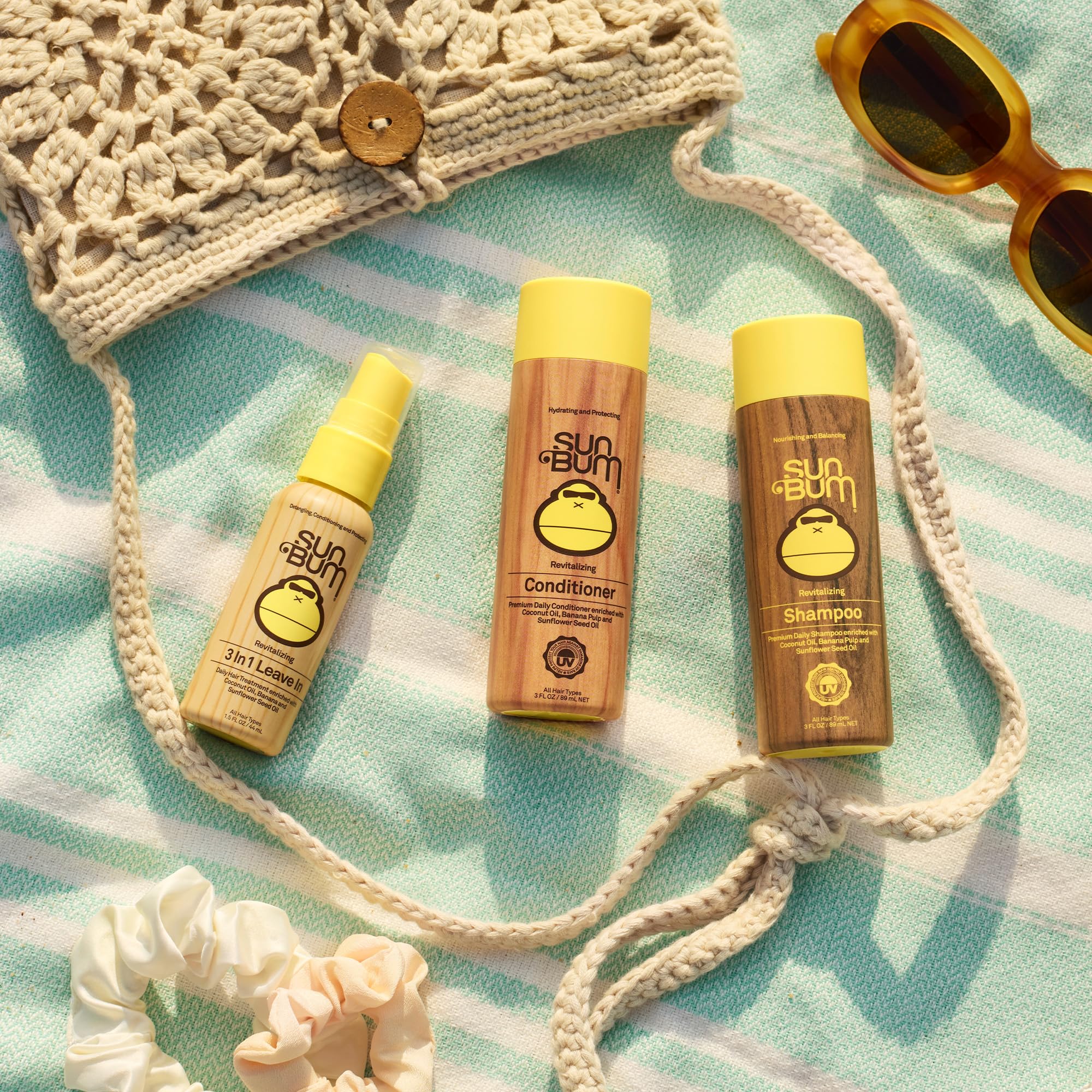 Hair shining after Sun Bum Revitalizing 3-in-1 Leave-In Conditioner application