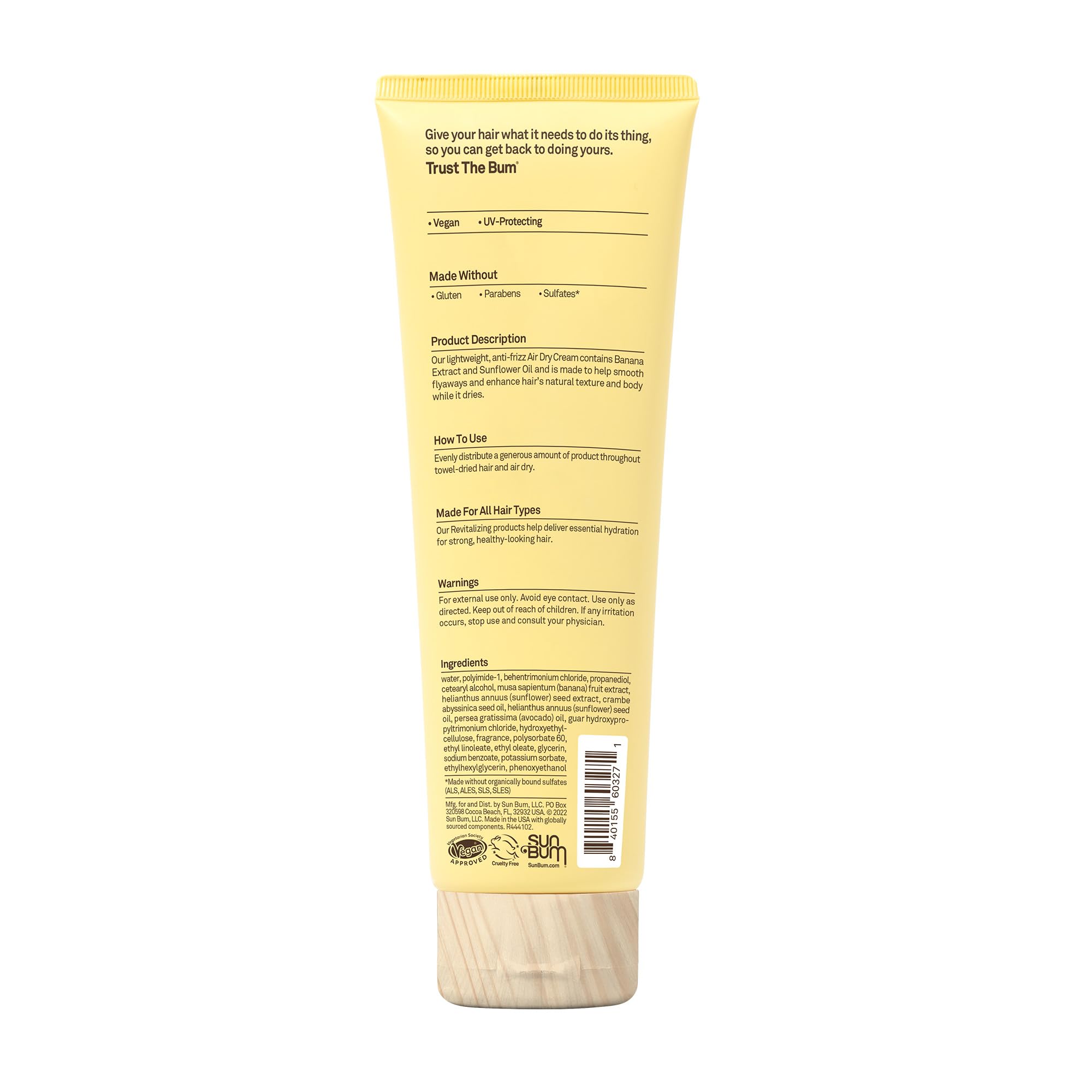 Vegan Sun Bum Revitalizing Air Dry Cream highlights ethical care