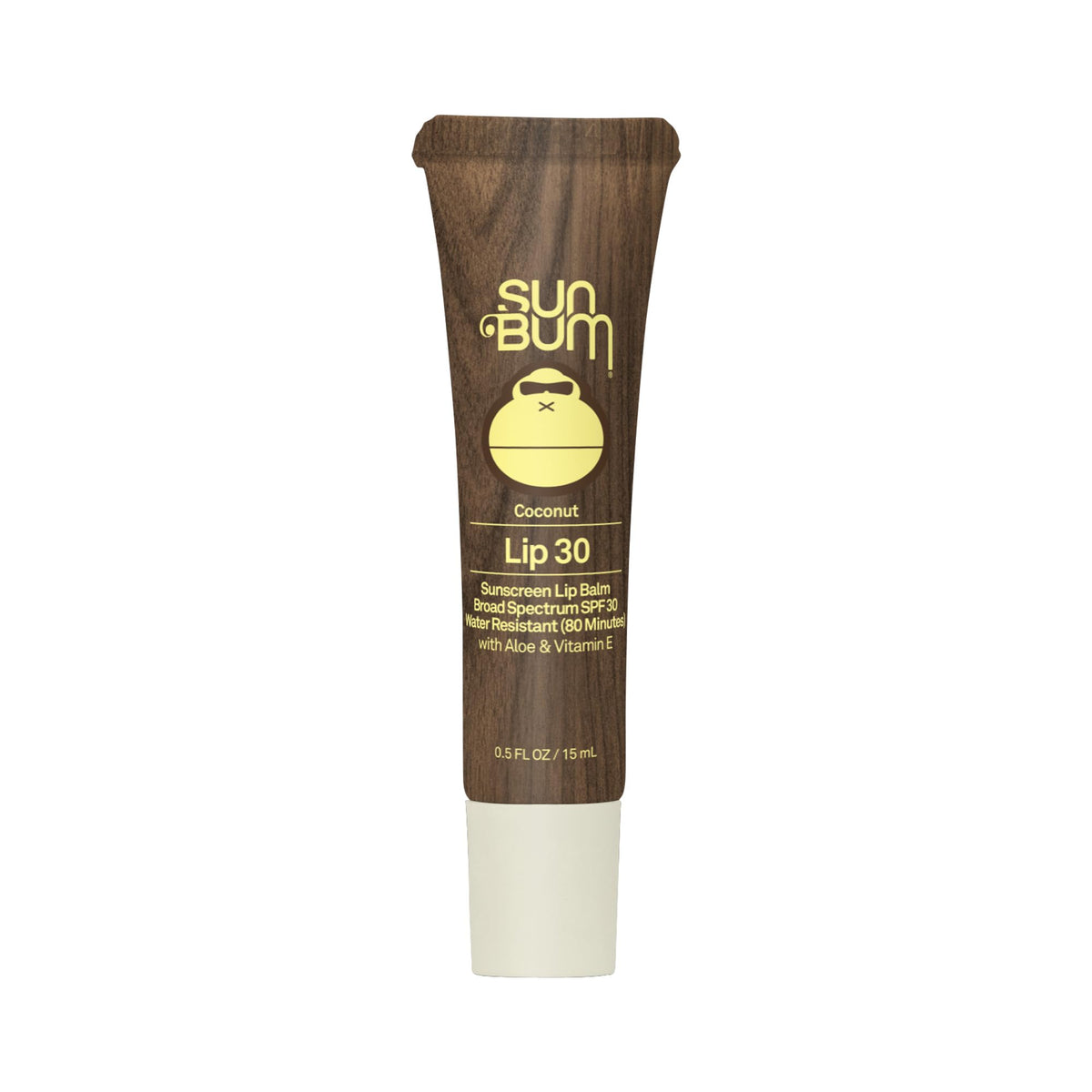 Sun Bum SPF 30 lip balm coconut applied on lips for daily protection.