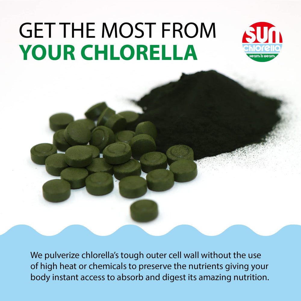 Sun Chlorella label close-up highlighting CGF and B12