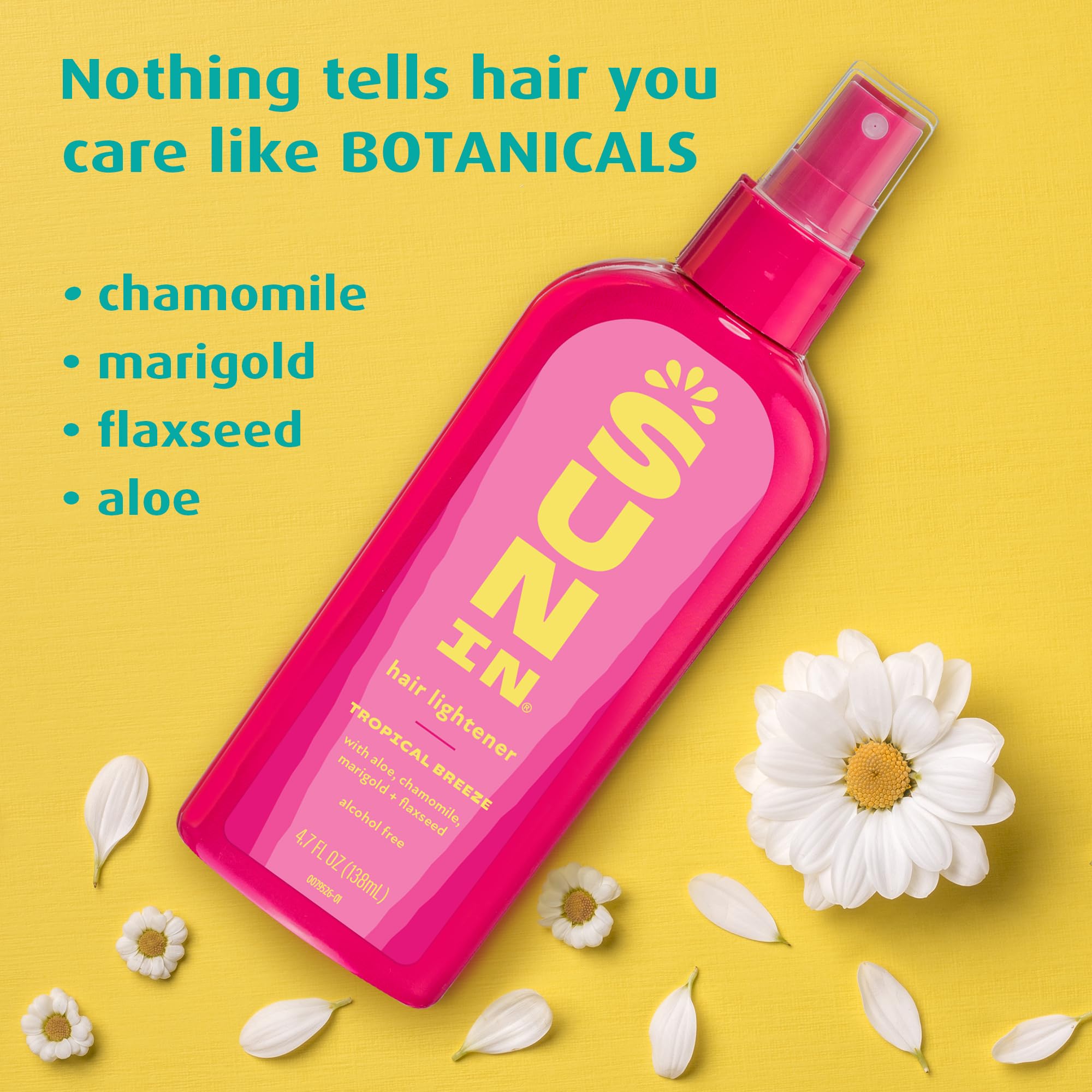 Sun-In after-look showcasing lighter, shiny hair with citrus scent