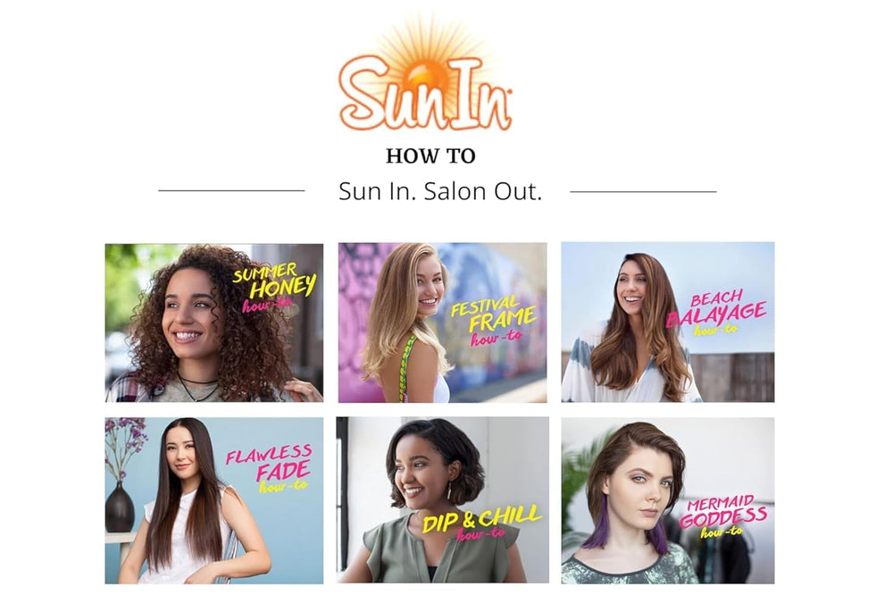 Sun-In Tropical Breeze bottle with sunlit hair demonstration for natural lightening