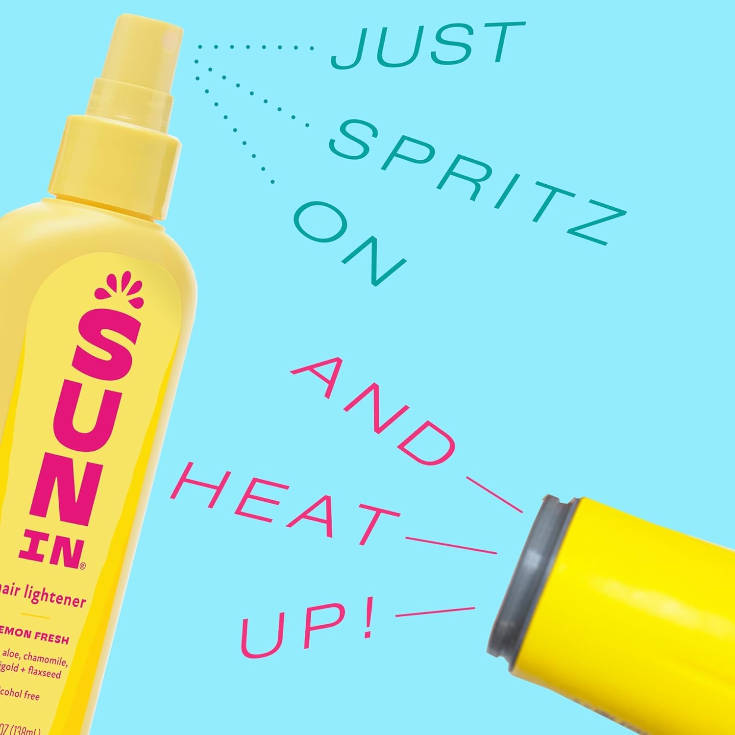 Sun-In bottle close-up highlighting lemon juice and conditioning formula