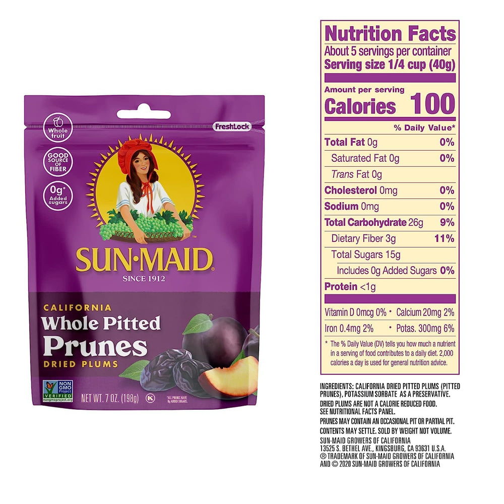 Sun-Maid prunes in a bowl, ready as a snack
