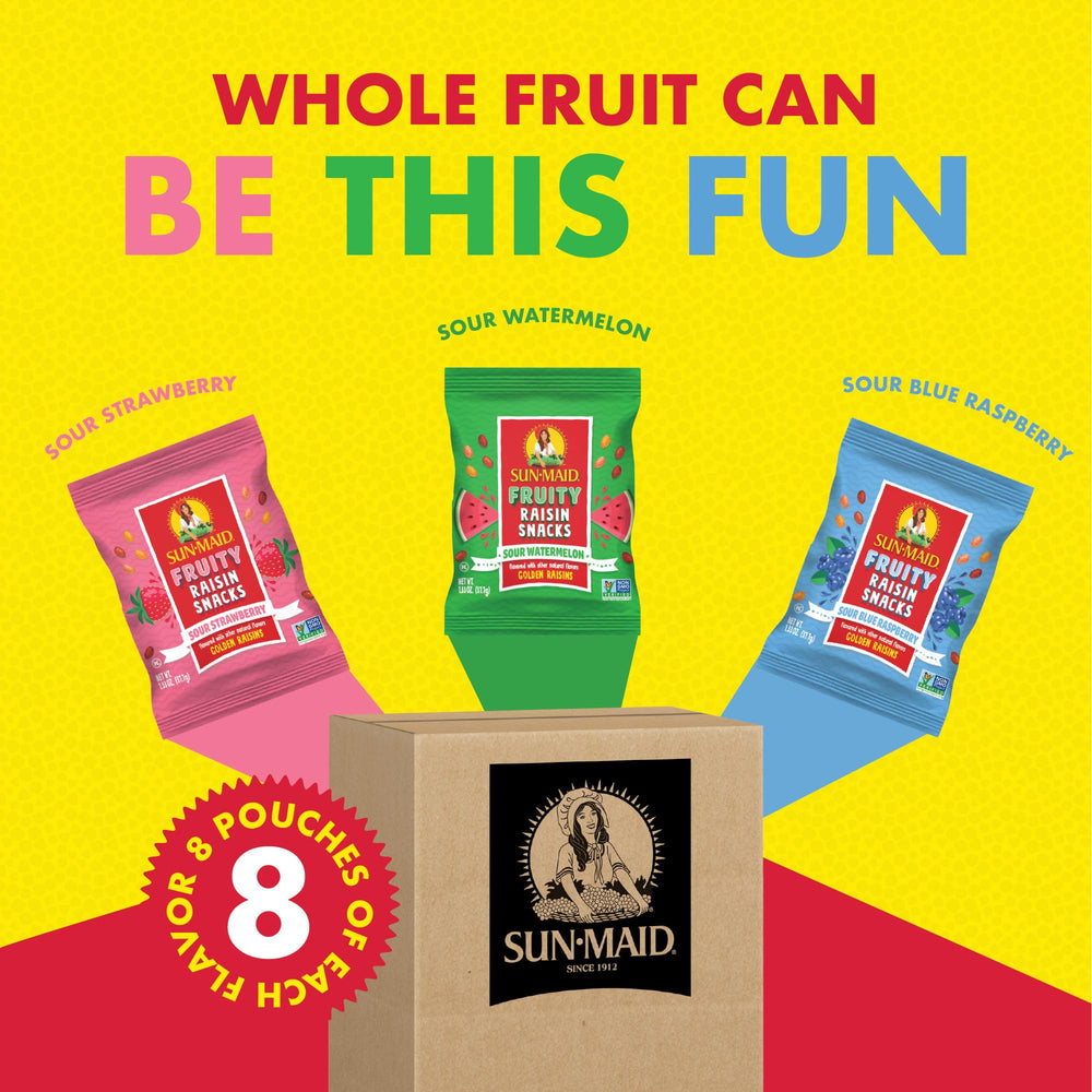 Sun-Maid Sour Blue Raspberry pouch for quick, tangy energy