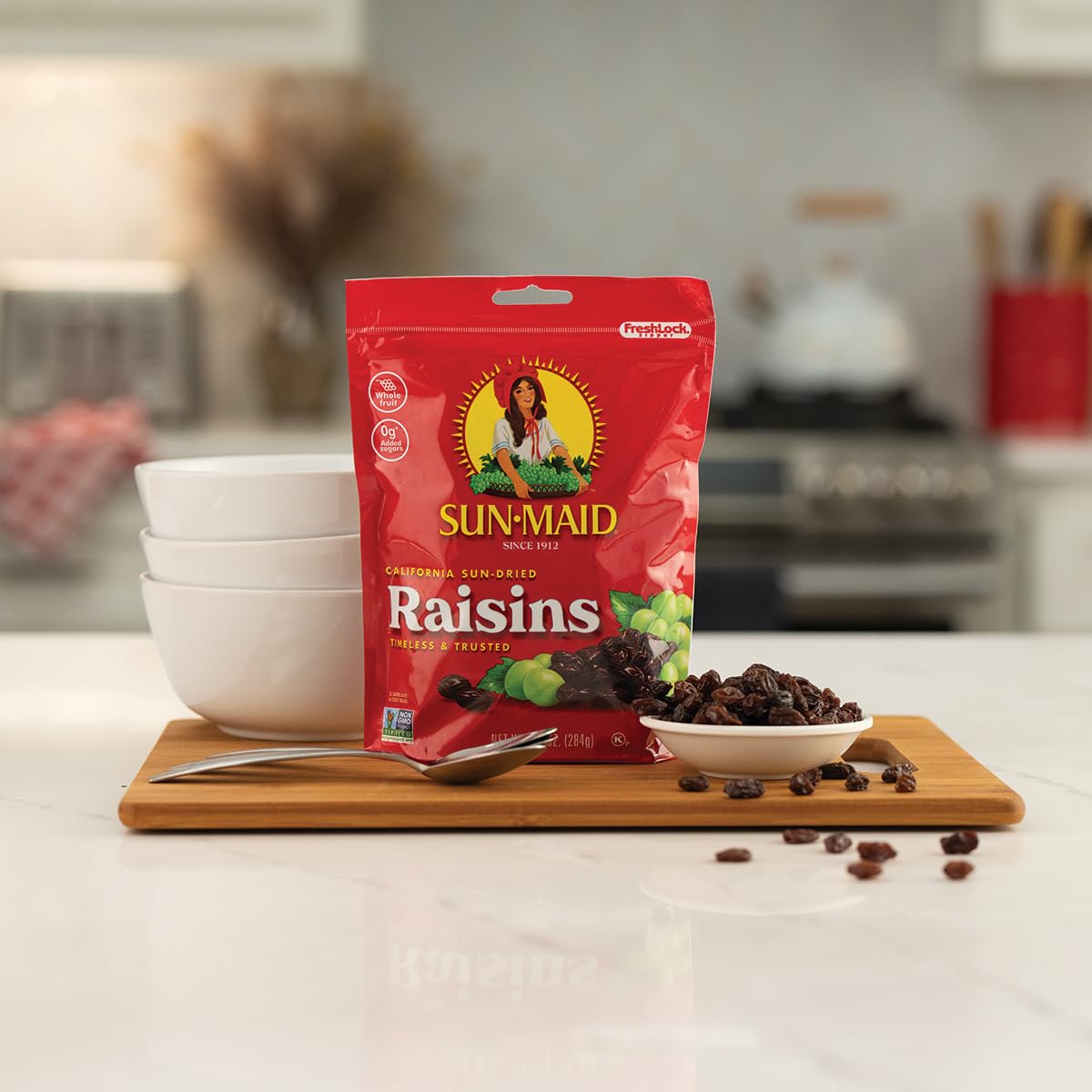 Sun-Maid raisins in oatmeal for a chewy, natural sweetness.