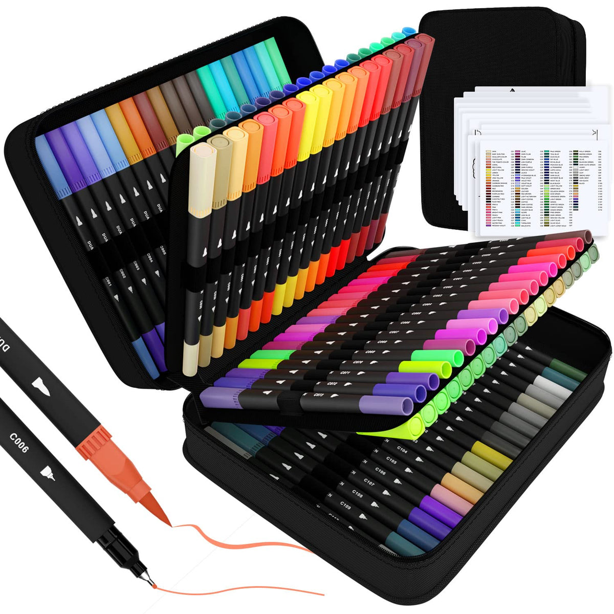 Sunacme dual brush markers in case open for organized drawing