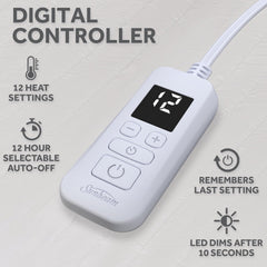 Sunbeam Restful LED display dims for night use and convenience.
