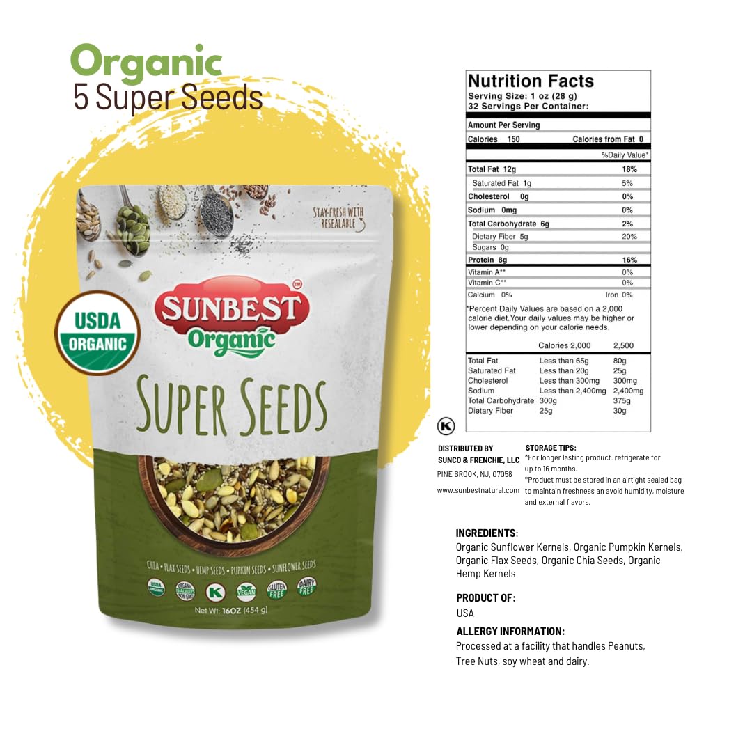 Sunbest Natural Super Seeds Mix sunflower seeds – contributes healthy fats for snacking