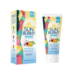 Close-up of SunBurnt EMCW9 clear aloe vera gel on skin.