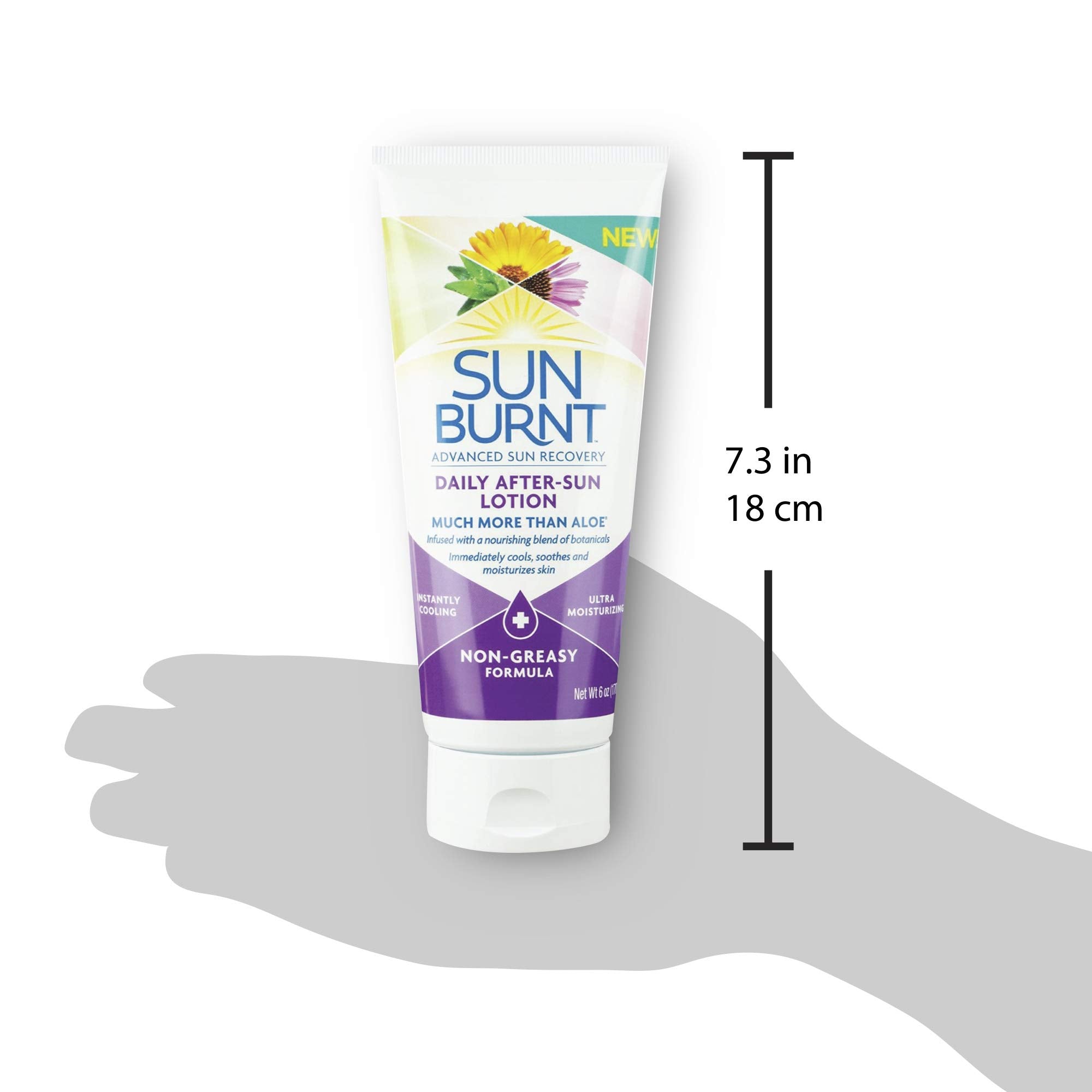 SunBurnt advanced-after-sun-lotion packaging benefits highlighting travel-friendly bottle