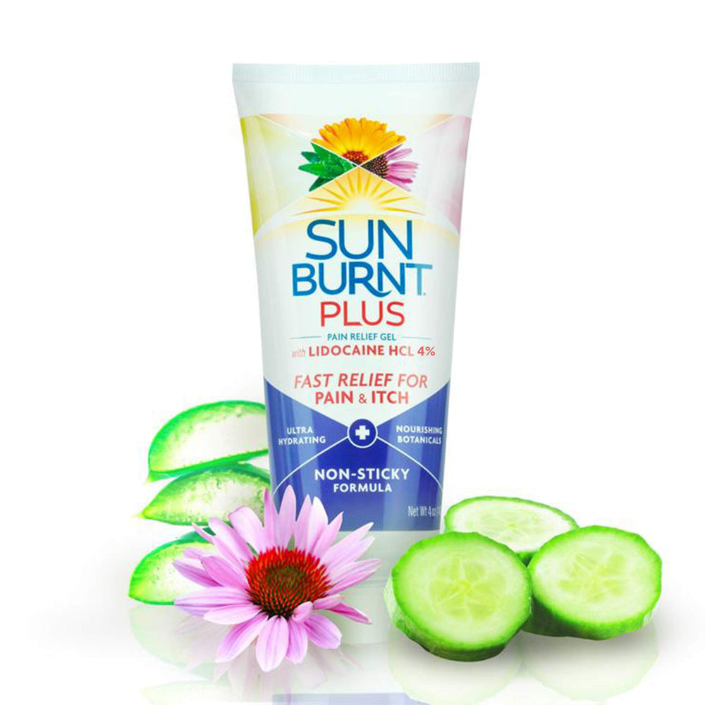 Sunburnt Plus After-Sun Gel echinacea plant suggests calming antioxidant support.