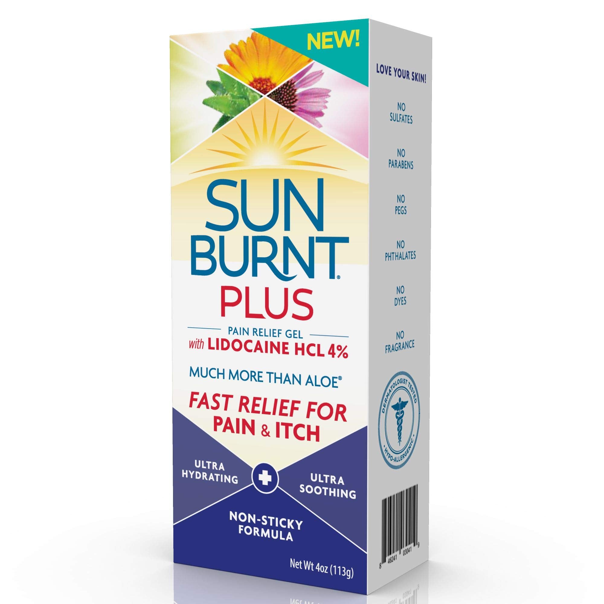 Sunburnt Plus After-Sun Gel packaging on shelf for easy shopping.