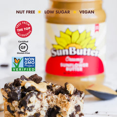 SunButter smooth texture from roasted sunflower seeds ready for spreading.