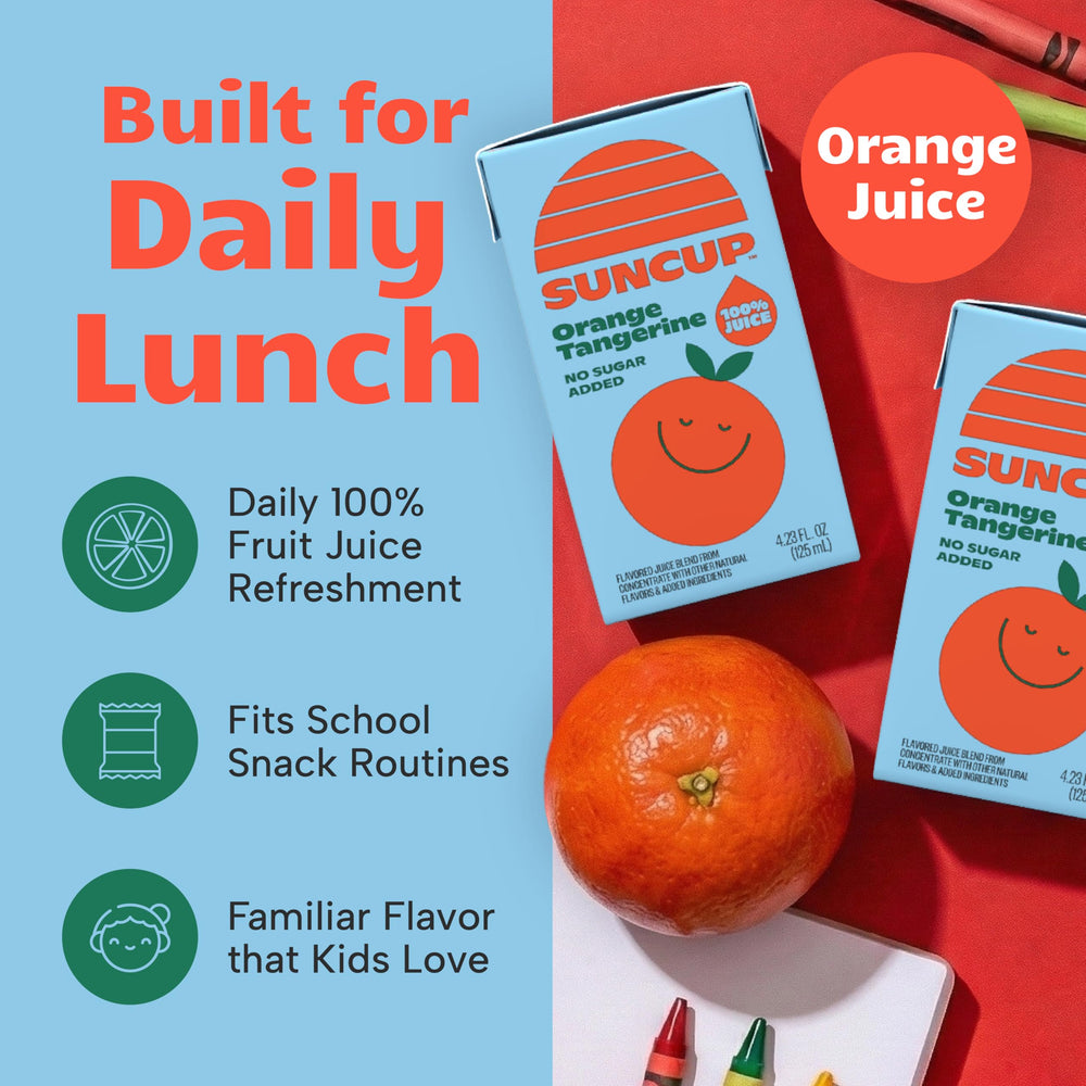 SunCup orange-tangerine juice box back panel highlighting bulk 40-pack value