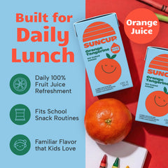 SunCup orange-tangerine juice box back panel highlighting bulk 40-pack value