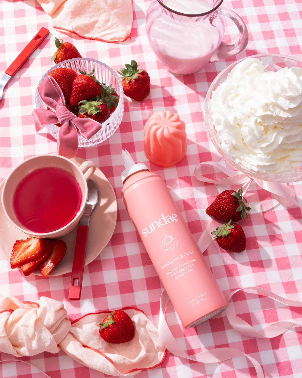 Sundae bathroom shelf bottle presents Australian vegan skincare option.