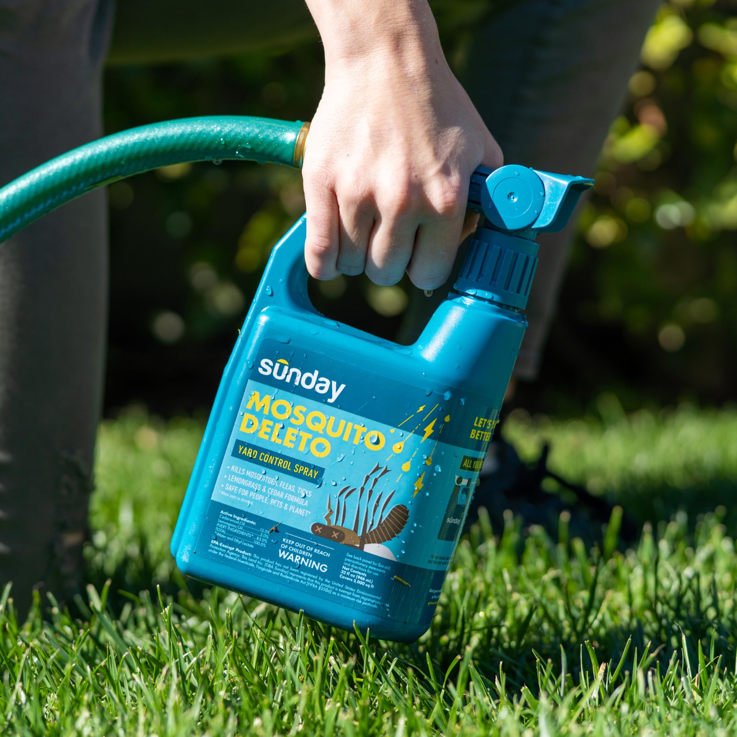Sunday Mosquito Deleto application in a yard with ready to use setup.