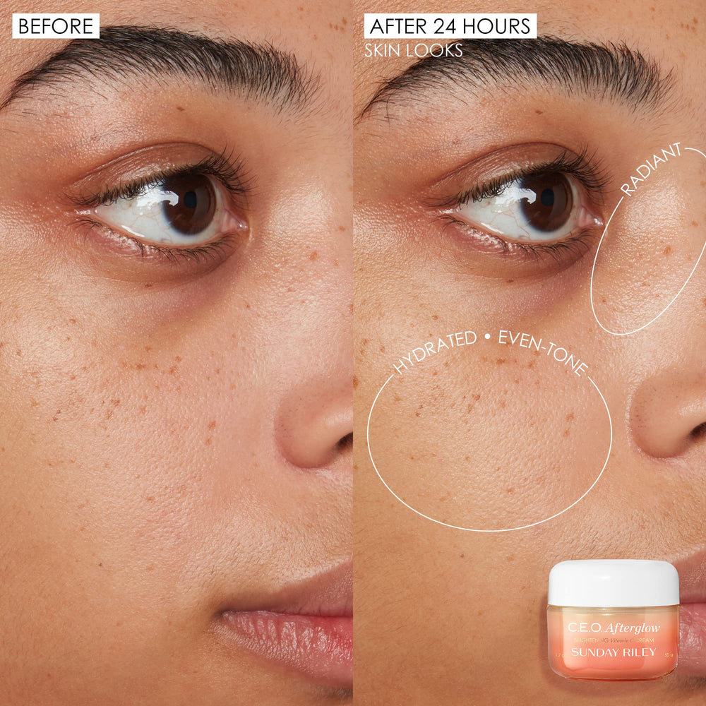 Sunday Riley C.E.O. Afterglow blue light protection feature highlighted.