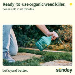SUNDAY Weed Warrior label detail highlights organic formula for eco-friendly weed control.