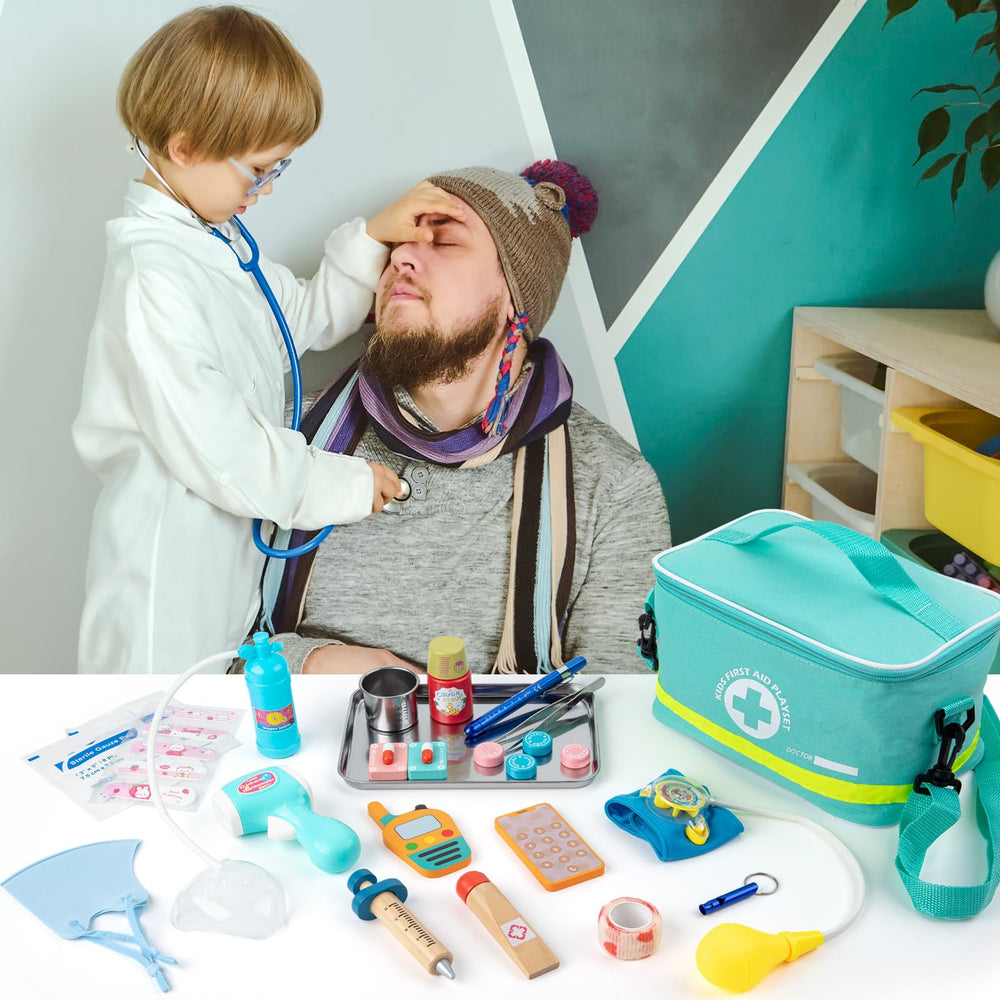 Sundaymot Doctor Kit canvas medical bag offers portable storage for tidy playtime.