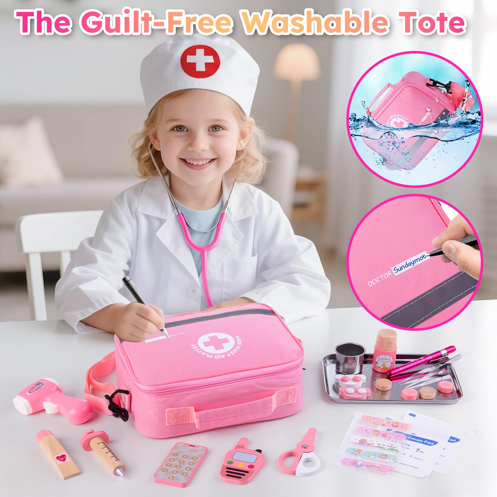Sundaymot Doctor Kit canvas medical bag stores accessories for portable play.
