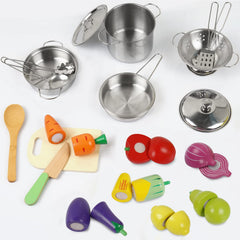 Sundaymot wooden fruits and vegetables, textured pretend food for hands-on learning.