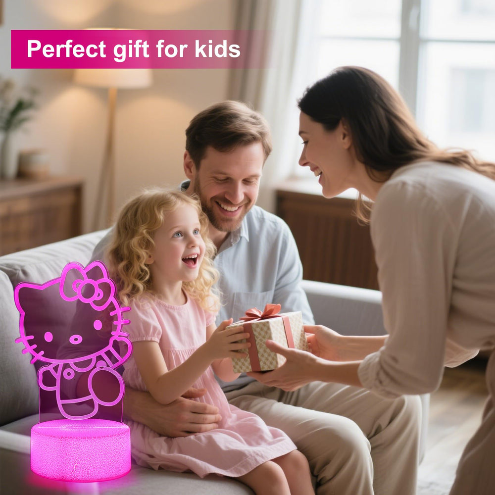 Sunduck Pink Kawaii Kitty 3D Night Light turned on, soft glow for bedtime