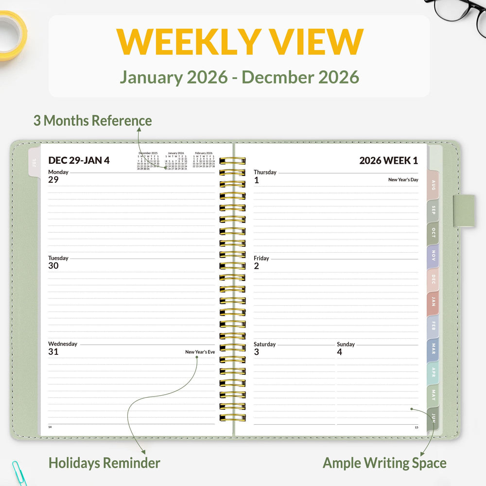 SUNEE monthly spread with holidays and Julian dates aids long-term planning.