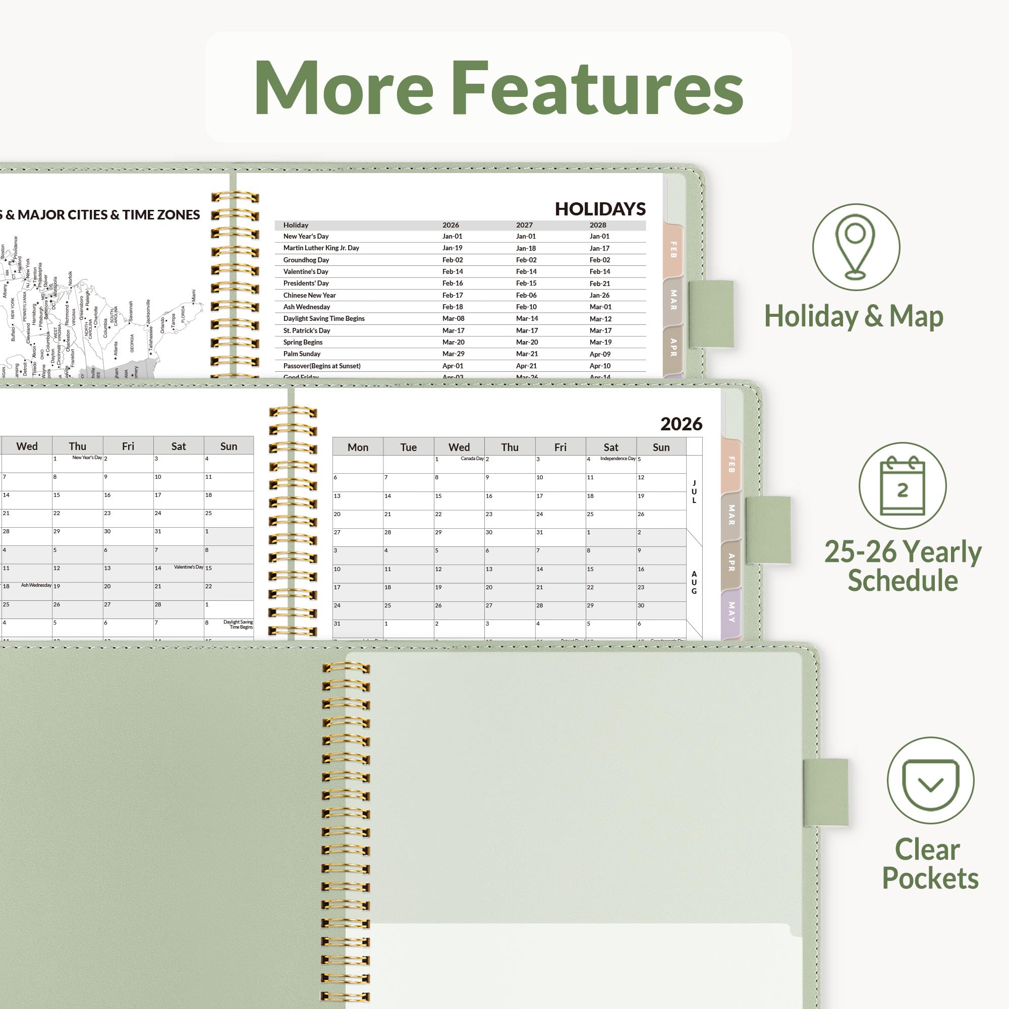 SUNEE built-in pockets and tabs help organize notes and pages.