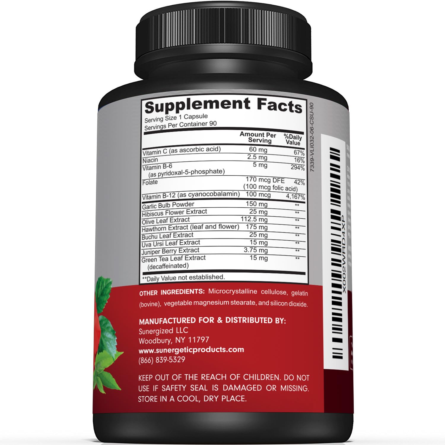 Sunergetic Blood Pressure capsules closeup highlighting convenient daily capsules for healthy circulation