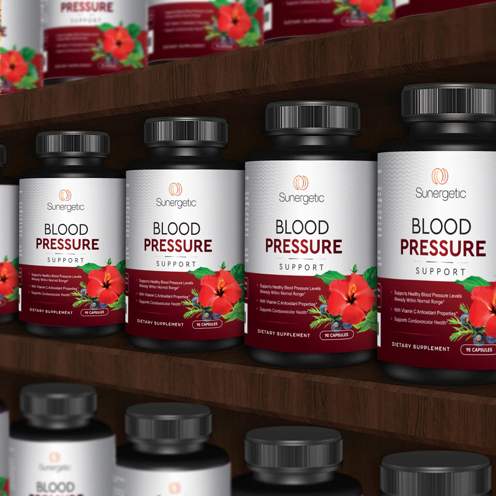 Sunergetic Blood Pressure capsules on white background ready for daily routine