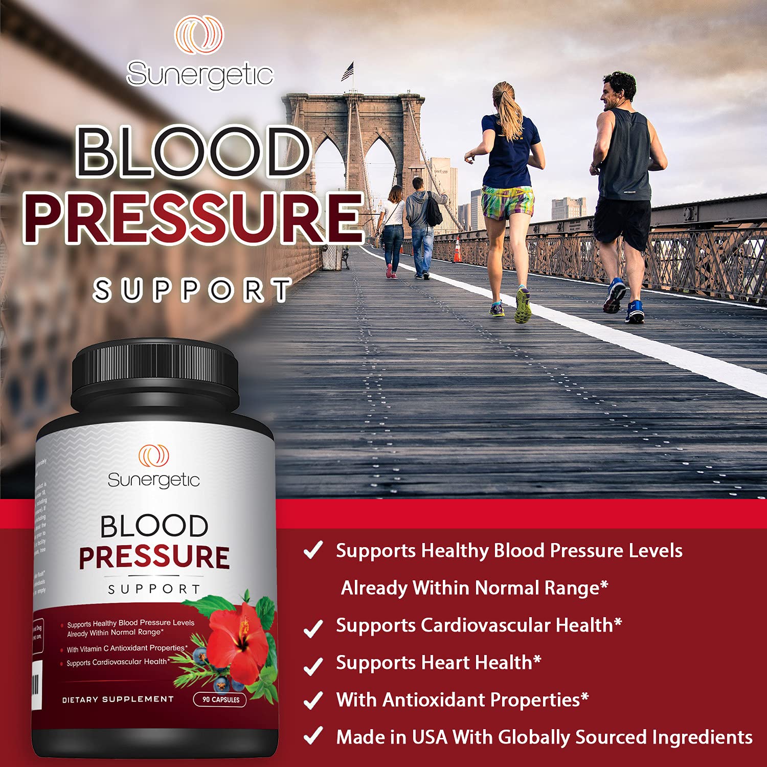 Sunergetic Blood Pressure ingredients list with herbs and vitamins