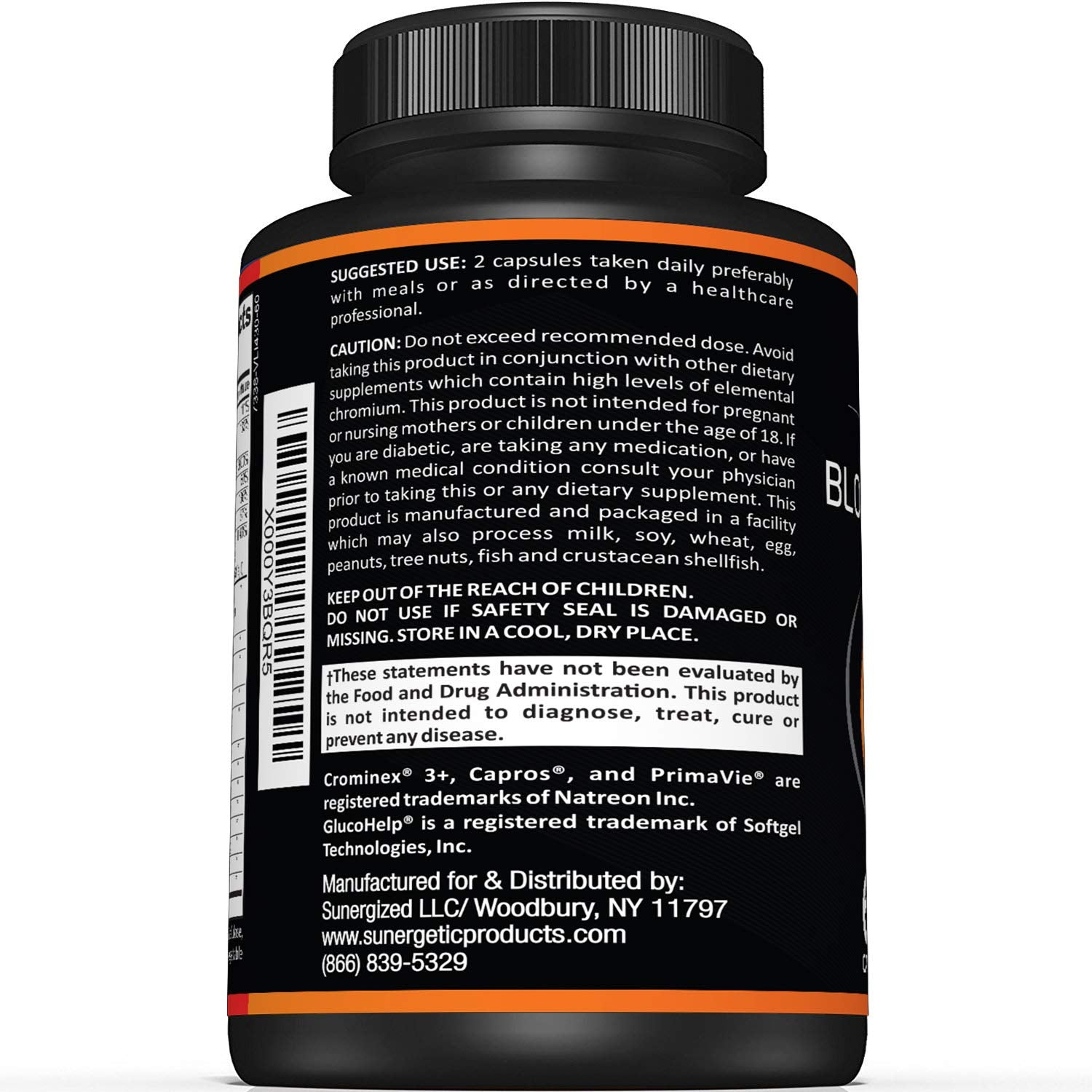Sunergetic Chromium Vanadium Complex capsules promote steady energy throughout the day.