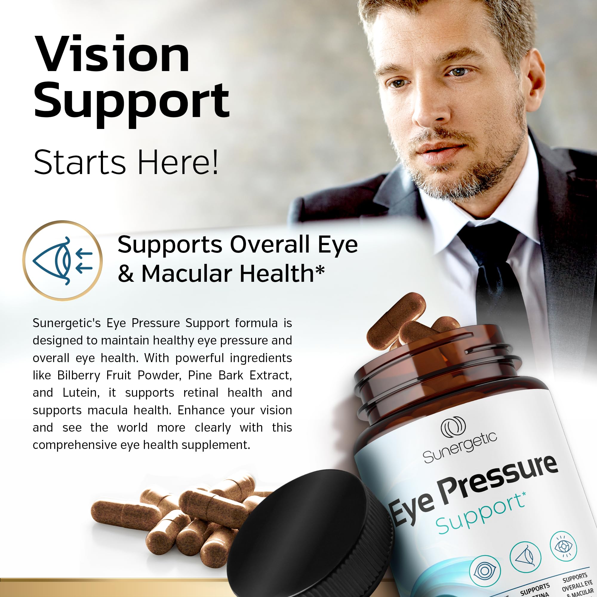Sunergetic soft vegetarian capsules designed for easy daily use.