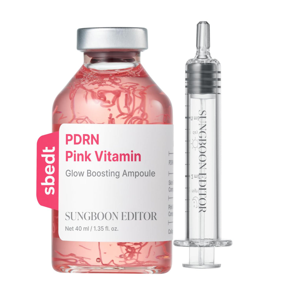 SUNGBOON EDITOR Collagen Pink PDRN Glow ampoule bottle highlights radiant hydration.