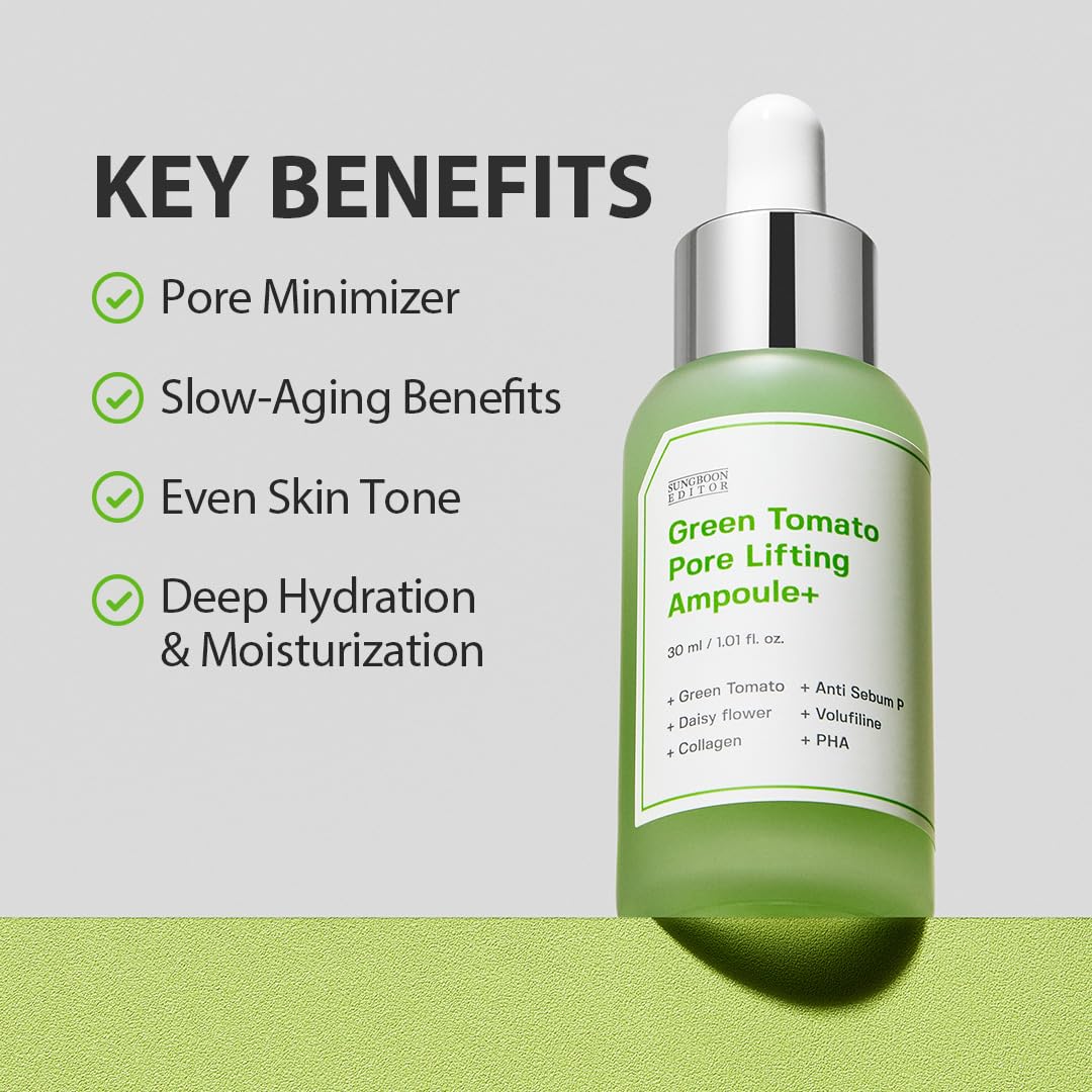 Sungboon Editor packaging featuring Green Tomato Pore Lifting Ampoule.